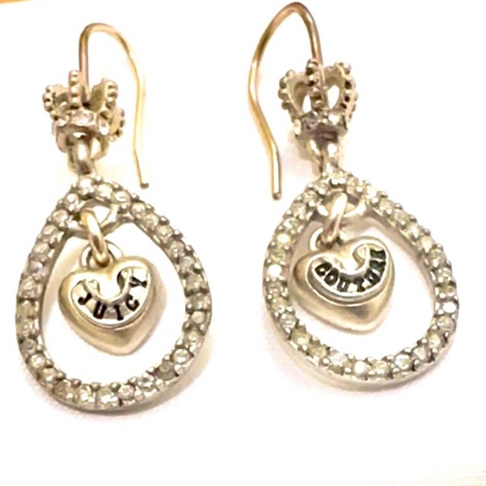 Juicy Couture Earrings! RARE Silver Crown, Teardrop, Heart brand inscription! - Picture 3 of 6